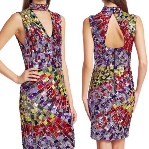 Alice + Olivia Dumont Sequin Choker Mini Dress Size 6 NWT $1,600 - Picture 3 of 13